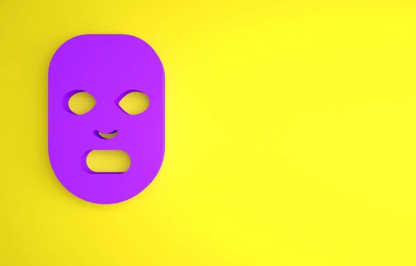 紫色面部化妆品面具图标孤立在黄色背景 化妆品 医药和保健 最低纲领的概念 3D渲染说明 — 图库照片