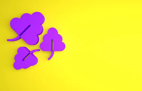 紫色橡树叶图标孤立在黄色背景上 最低纲领的概念 3D渲染说明 — 图库照片
