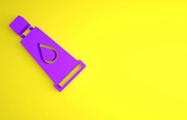 Purple Cream Lotion Cosmetic Tube Icon Isolated Yellow Background Body — Stock Photo, Image