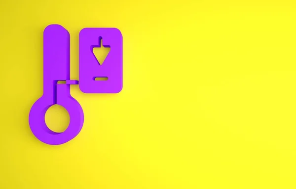 紫色桑拿温度计图标孤立在黄色背景 桑拿浴设备 最低纲领的概念 3D渲染说明 — 图库照片