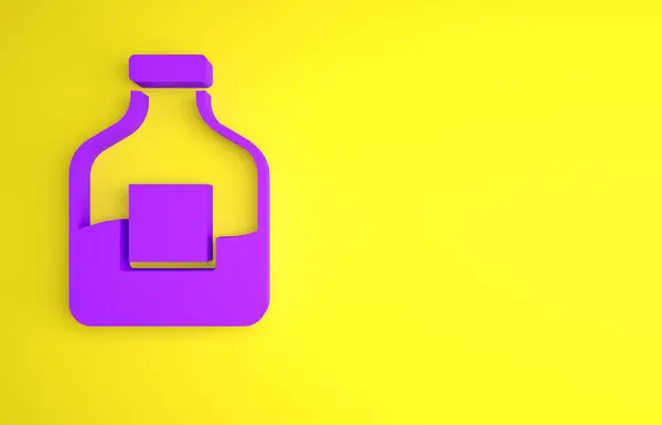 Fialová Skleněná Láhev Vodky Ikona Izolované Žlutém Pozadí Minimalismus Vykreslování — Stock fotografie