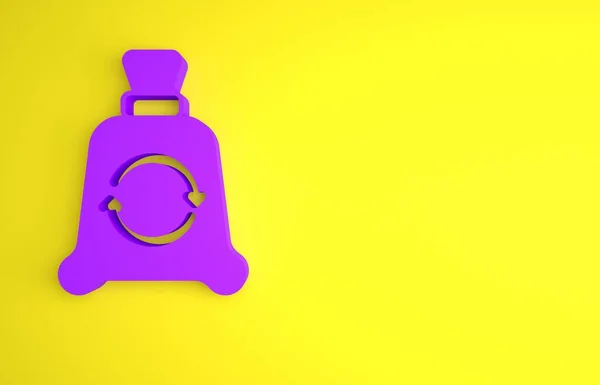 Fioletowy Worek Śmieci Ikoną Symbolu Recyklingu Izolowany Żółtym Tle Ikona — Zdjęcie stockowe
