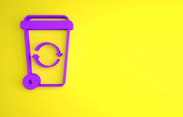 Lixeira Roxa Com Ícone Símbolo Reciclagem Isolado Fundo Amarelo Ícone — Fotografia de Stock