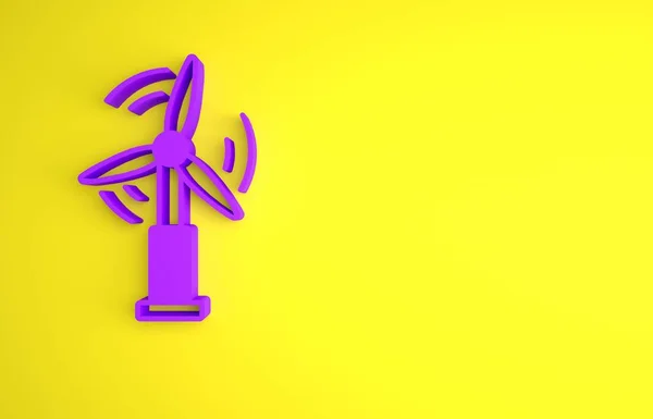 Fioletowa Ikona Turbiny Wiatrowej Żółtym Tle Znak Generatora Wiatru Wiatrak — Zdjęcie stockowe