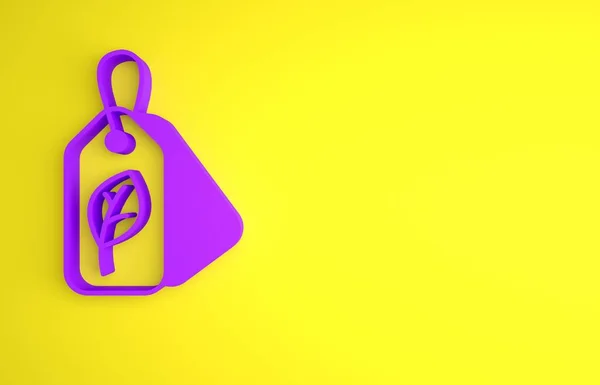 Purple Tag Φύλλο Σύμβολο Εικονίδιο Απομονώνονται Κίτρινο Φόντο Banner Label — Φωτογραφία Αρχείου