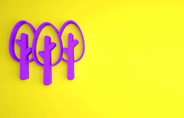 Icono Del Árbol Púrpura Aislado Sobre Fondo Amarillo Símbolo Forestal —  Fotos de Stock