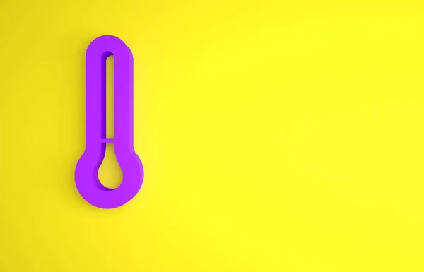 黄色の背景に隔離された紫色の気象温度計のアイコン 高温または低温を示す温度計機器 最小限の概念 3Dレンダリング図 — ストック写真
