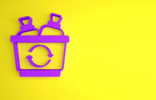 Lila Papierkorb Mit Recycling Symbol Auf Gelbem Hintergrund Mülleimer Symbol — Stockfoto