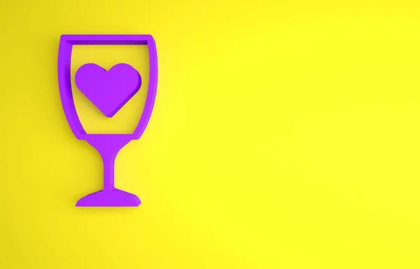 Fioletowy Szklanka Ikona Szampana Izolowane Żółtym Tle Szczęśliwych Walentynek Koncepcja — Zdjęcie stockowe