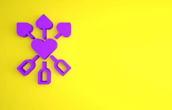 Фиолетовый Символ Амура Изображением Сердца Стрелки Желтом Фоне Знак Любви — стоковое фото