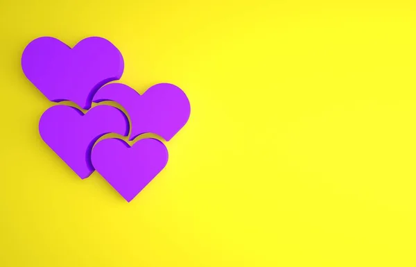 Corazón Púrpura Icono Aislado Sobre Fondo Amarillo Símbolo Romántico Vinculado — Foto de Stock