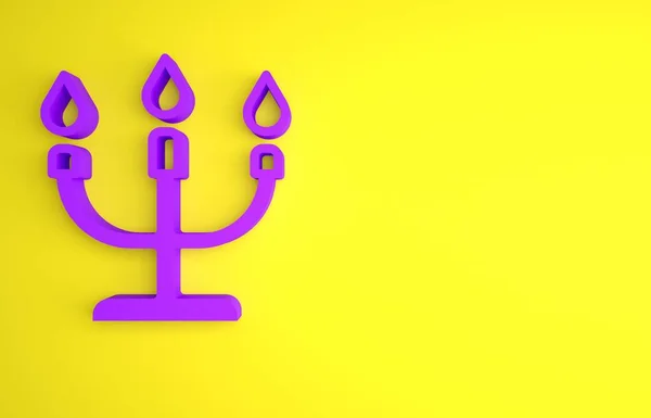 Фиолетовый Значок Свечи Выделен Желтом Фоне Днем Святого Валентина Концепция — стоковое фото