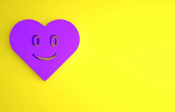 黄色の背景に分離された紫のハートアイコン ロマンチックなシンボルリンク 情熱と結婚式 ハッピーバレンタインデー 最小限の概念 3Dレンダリング図 — ストック写真