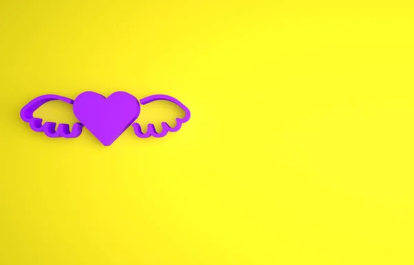 Lila Herz Mit Flügeln Symbol Isoliert Auf Gelbem Hintergrund Liebessymbol — Stockfoto