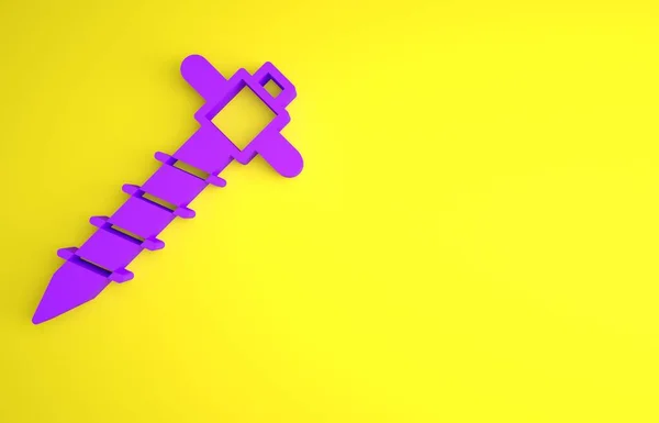 Purple Construction Jackhammer Ikona Izolované Žlutém Pozadí Minimalismus Vykreslování — Stock fotografie