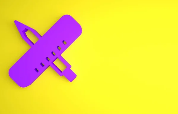 Purple Crossed Regla Lápiz Icono Aislado Sobre Fondo Amarillo Símbolo — Foto de Stock