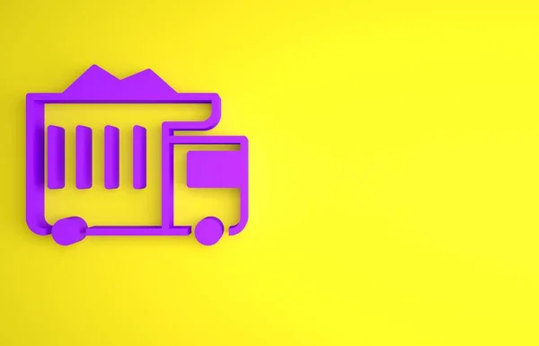 Фіолетовий Велика Промислова Піктограма Вантажівки Видобутку Сміття Ізольована Жовтому Тлі — стокове фото