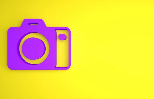 stock image Purple Photo camera icon isolated on yellow background. Foto camera. Digital photography. Minimalism concept. 3D render illustration.