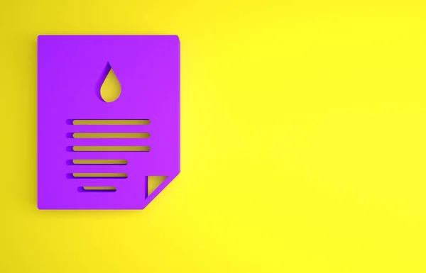 Icono Documento Gota Aceite Púrpura Aislado Sobre Fondo Amarillo Concepto —  Fotos de Stock