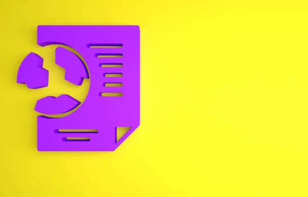 Фиолетовый Земной Шар Значком Документа Желтом Фоне Знак Мира Земли — стоковое фото