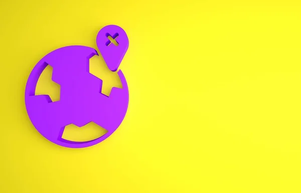 Фіолетове Розташування Піктограмі Глобуса Ізольовано Жовтому Тлі Світ Або Земля — стокове фото