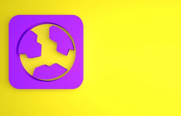 Фиолетовый Земной Шар Значок Изолирован Желтом Фоне Знак Мира Земли — стоковое фото