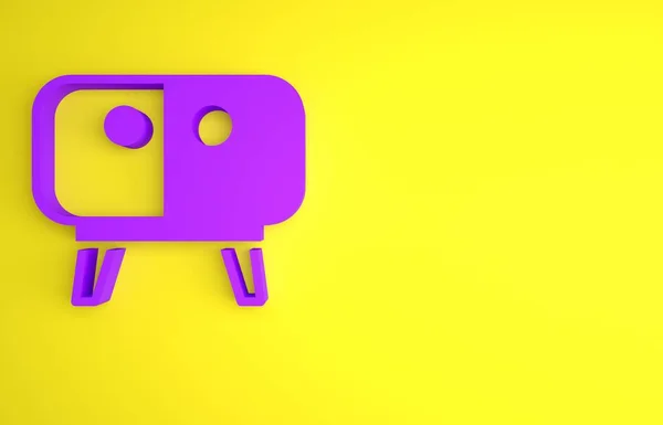 Фіолетовий Телевізор Стола Значок Підставки Ізольовані Жовтому Тлі Концепція Мінімалізму — стокове фото
