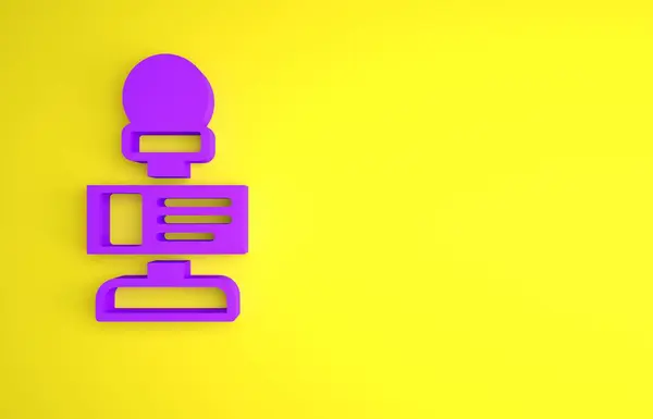 紫色麦克风图标孤立在黄色背景 在空气无线电麦克风上 主讲人签名最低纲领的概念 3D渲染说明 — 图库照片