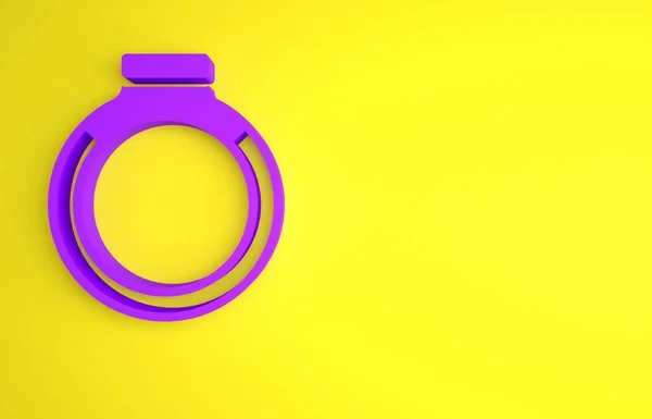 Fioletowy Złoty Pierścień Ikona Izolowana Żółtym Tle Koncepcja Minimalizmu Ilustracja — Zdjęcie stockowe