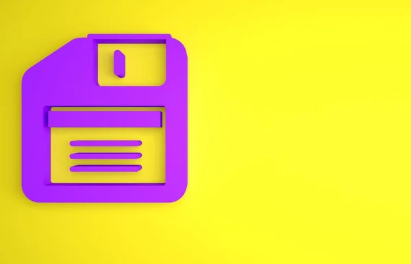 stock image Purple Floppy disk for computer data storage icon isolated on yellow background. Diskette sign. Minimalism concept. 3D render illustration.