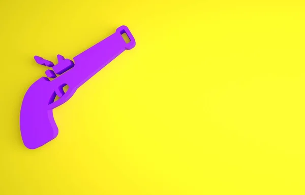 Pistola Vintage Púrpura Icono Aislado Sobre Fondo Amarillo Arma Antigua — Foto de Stock