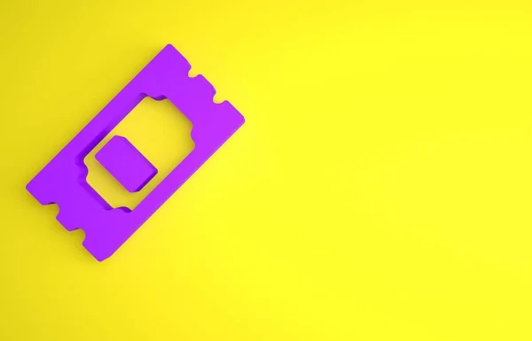 Purple Cinema Ticket Icon Isolated Yellow Background Minimalism Concept Render — Stock Photo, Image