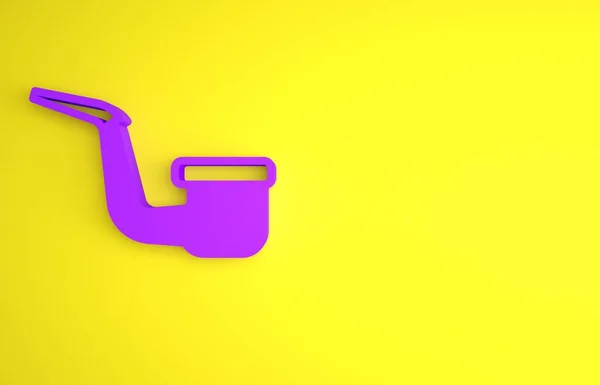 Фиолетовая Дымовая Труба Дымовым Значком Желтом Фоне Табачная Трубка Концепция — стоковое фото