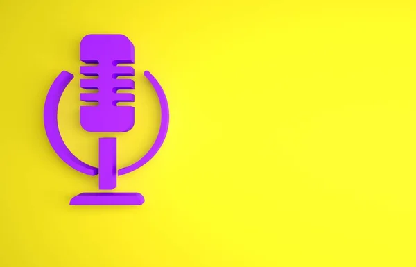 Icono Micrófono Púrpura Aislado Sobre Fondo Amarillo Micrófono Radio Aire — Foto de Stock