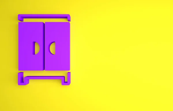 黄色の背景に隔離された紫色のワードローブアイコン 食器棚の看板 最小限の概念 3Dレンダリング図 — ストック写真