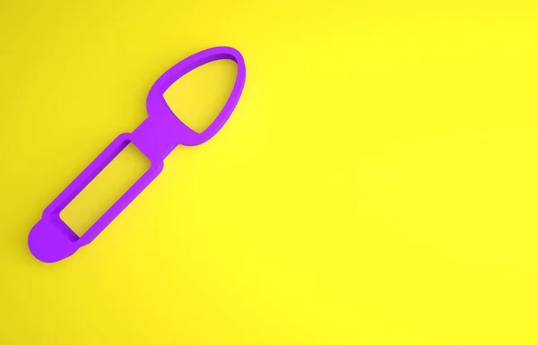 Фіолетова Срібна Ложка Ізольована Жовтому Тлі Готуємо Посуд Знак Столових — стокове фото