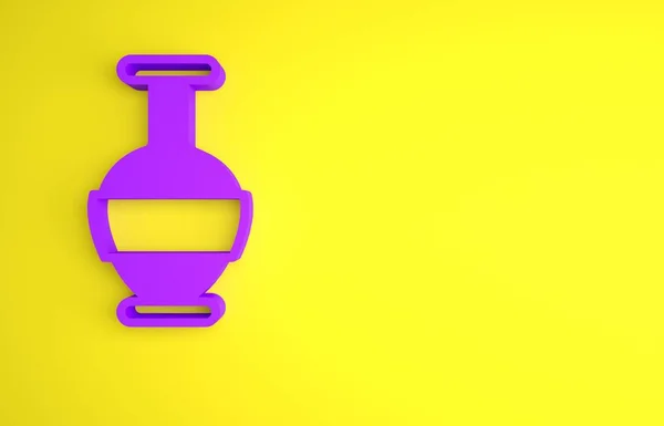 Purple Ancient Amphorae Icoon Geïsoleerd Gele Achtergrond Minimalisme Concept Weergave — Stockfoto
