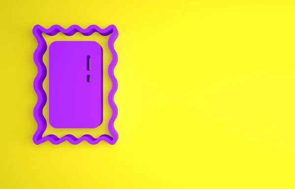 Purple Big full length mirror for bedroom, shops, backstage icon isolated on yellow background. Minimalism concept. 3D render illustration.