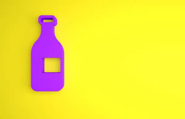 Botella Púrpura Icono Del Vino Aislado Sobre Fondo Amarillo Concepto —  Fotos de Stock