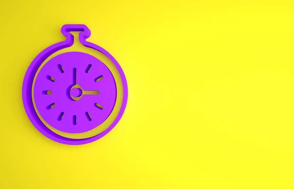 Purple Pocket Watch Icon Isolated Yellow Background Minimalism Concept Render — Stock Photo, Image
