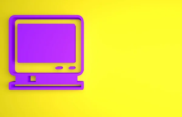 Purple Retro Icon Izolat Fundal Galben Semn Televiziune Conceptul Minimalism — Fotografie, imagine de stoc