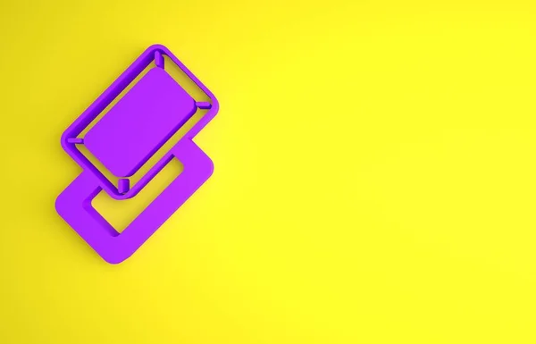 黄色の背景に分離された紫色の金の棒アイコン 銀行業の概念 最小限の概念 3Dレンダリング図 — ストック写真