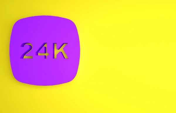 보라색 골드바 24K 아이콘은 노란색 배경에 분리되어 은행업 미니멀리즘의 개념입니다 — 스톡 사진