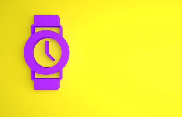 Фиолетовый Значок Наручные Часы Изолированы Желтом Фоне Иконка Наручных Часов — стоковое фото