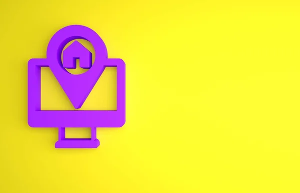 Monitor Computadora Púrpura Mapa Plegado Con Icono Marcador Ubicación Aislado — Foto de Stock