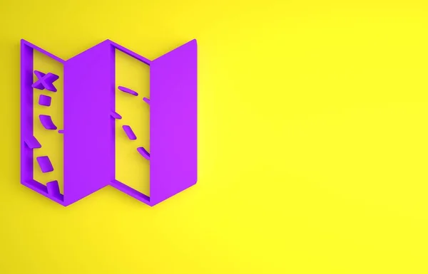 Icono Mapa Plegado Púrpura Aislado Sobre Fondo Amarillo Concepto Minimalista — Foto de Stock