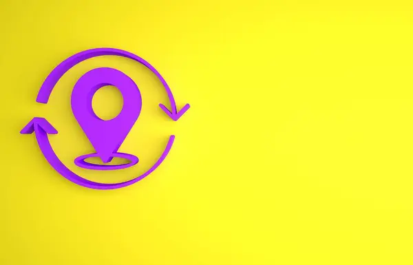Icono Pin Mapa Púrpura Aislado Sobre Fondo Amarillo Navegación Puntero — Foto de Stock