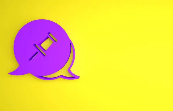 Purple Push Pin Icon Isolated Yellow Background Thumbtacks Sign Minimalism — Stock Photo, Image