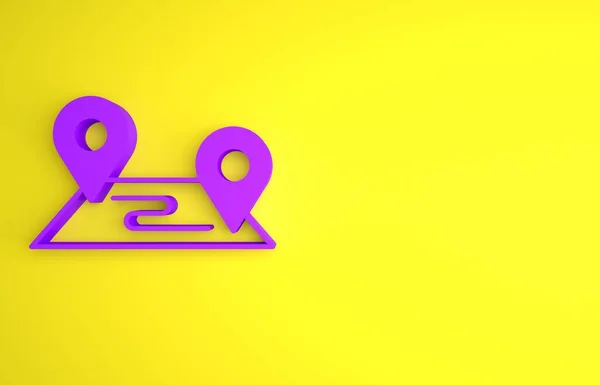 Ікона Purple Route Ізольована Жовтому Тлі Знак Вказівника Карті Концепція — стокове фото
