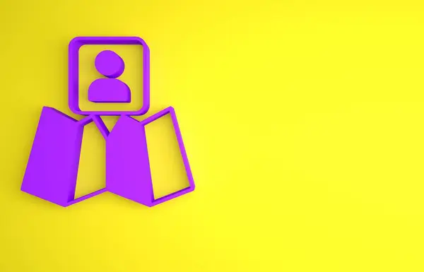 Фіолетова Складена Карта Значком Розташування Ізольована Жовтому Тлі Концепція Мінімалізму — стокове фото